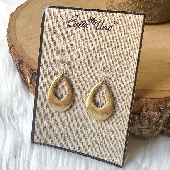 BELLA UNO Mod/Contemporary Open Teardrop Silver 1.6" Dangle Earrings NEW! - Picture 2 of 4